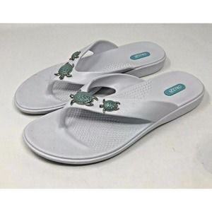 Oka B Theresa Flip Flop Sandal Sea Turtle Charms Women Large 10/11 White USA
